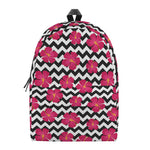 Pink Hibiscus Zigzag Pattern Print Backpack