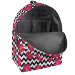 Pink Hibiscus Zigzag Pattern Print Backpack