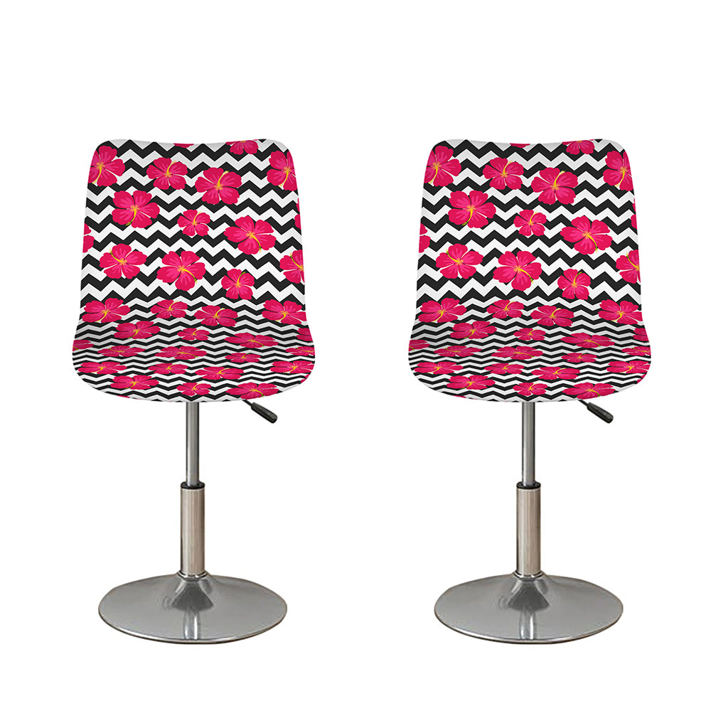 Pink Hibiscus Zigzag Pattern Print Bar Stool Covers