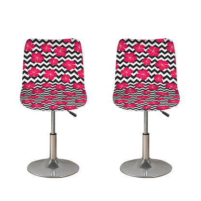 Pink Hibiscus Zigzag Pattern Print Bar Stool Covers