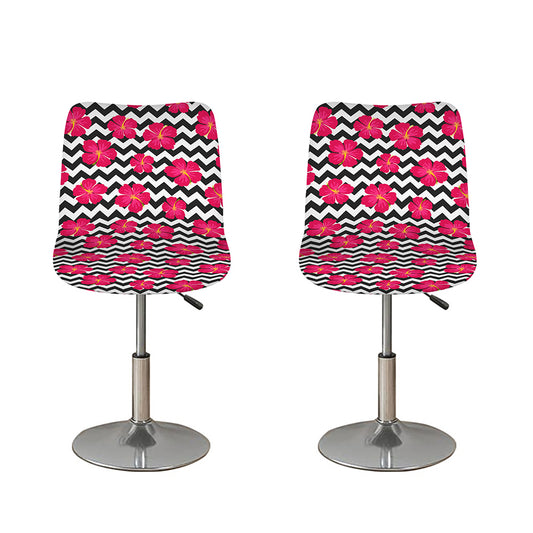 Pink Hibiscus Zigzag Pattern Print Bar Stool Covers