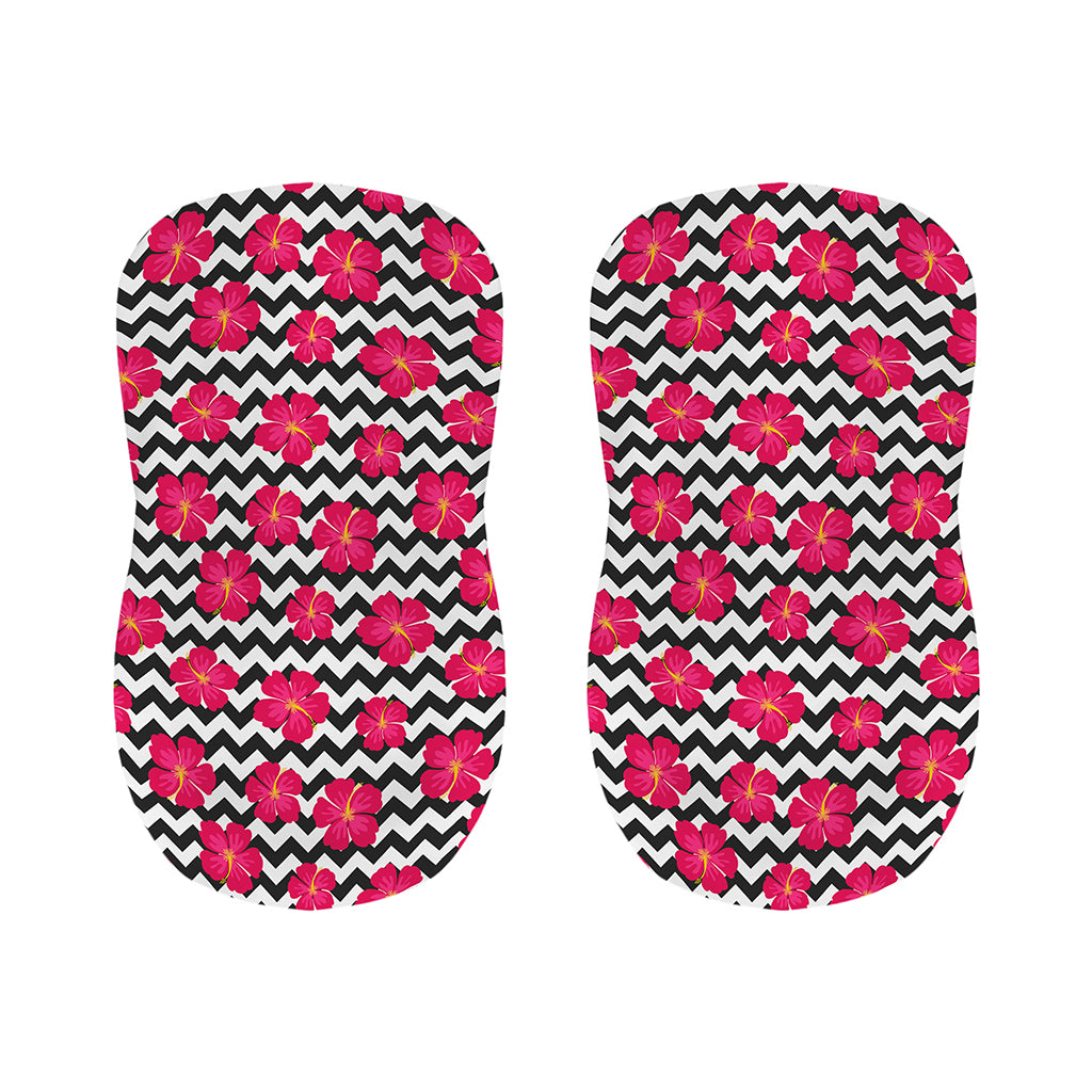 Pink Hibiscus Zigzag Pattern Print Bar Stool Covers