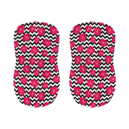 Pink Hibiscus Zigzag Pattern Print Bar Stool Covers