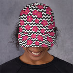 Pink Hibiscus Zigzag Pattern Print Baseball Cap