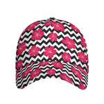 Pink Hibiscus Zigzag Pattern Print Baseball Cap