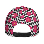 Pink Hibiscus Zigzag Pattern Print Baseball Cap