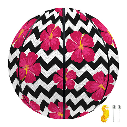 Pink Hibiscus Zigzag Pattern Print Basketball