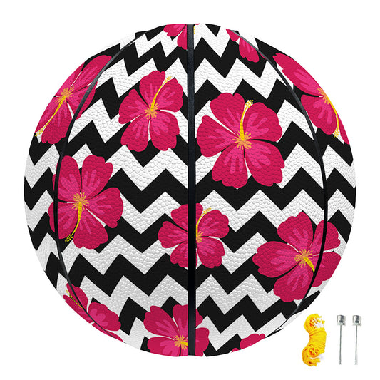 Pink Hibiscus Zigzag Pattern Print Basketball