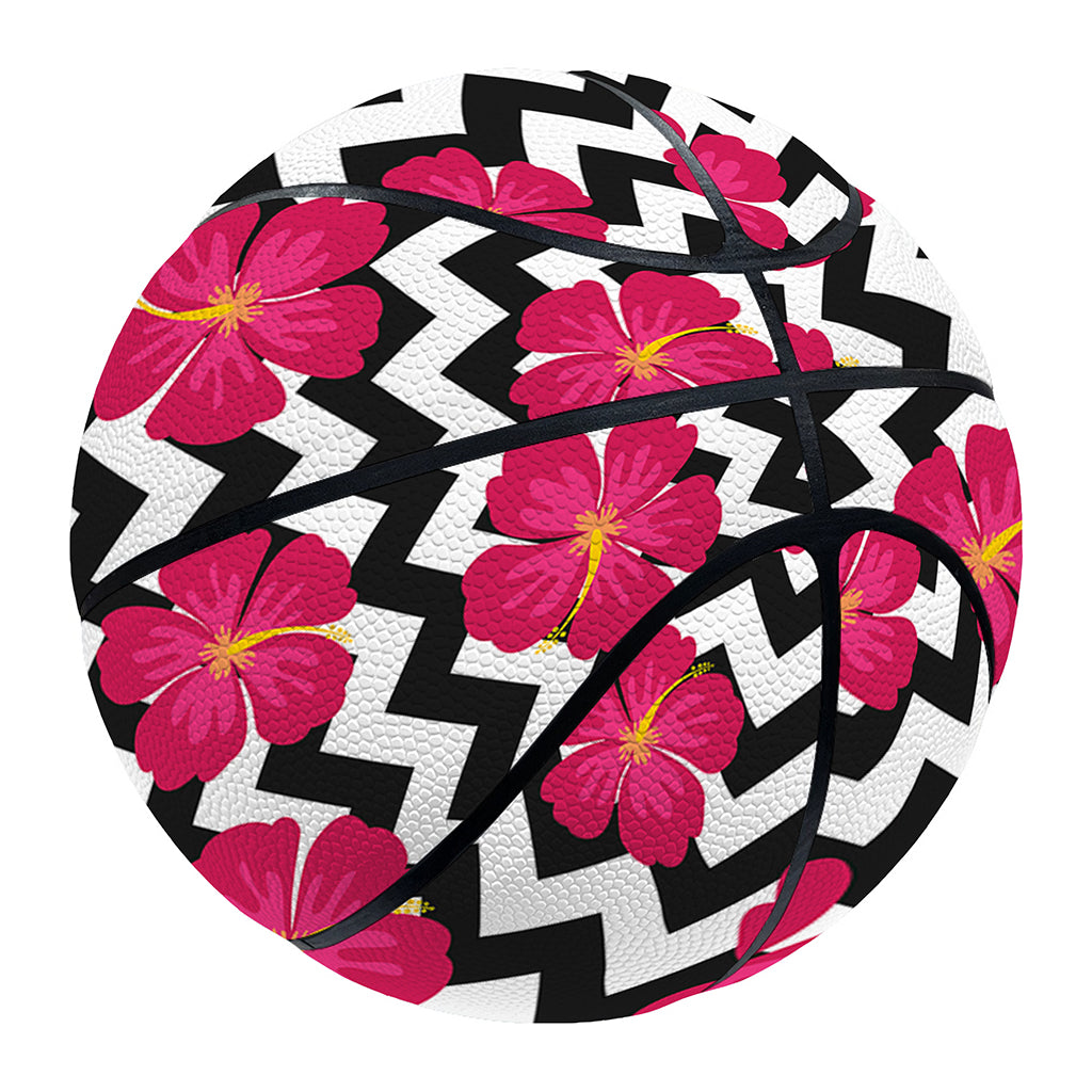 Pink Hibiscus Zigzag Pattern Print Basketball