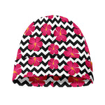 Pink Hibiscus Zigzag Pattern Print Beanie