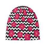 Pink Hibiscus Zigzag Pattern Print Beanie