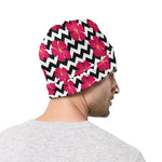 Pink Hibiscus Zigzag Pattern Print Beanie