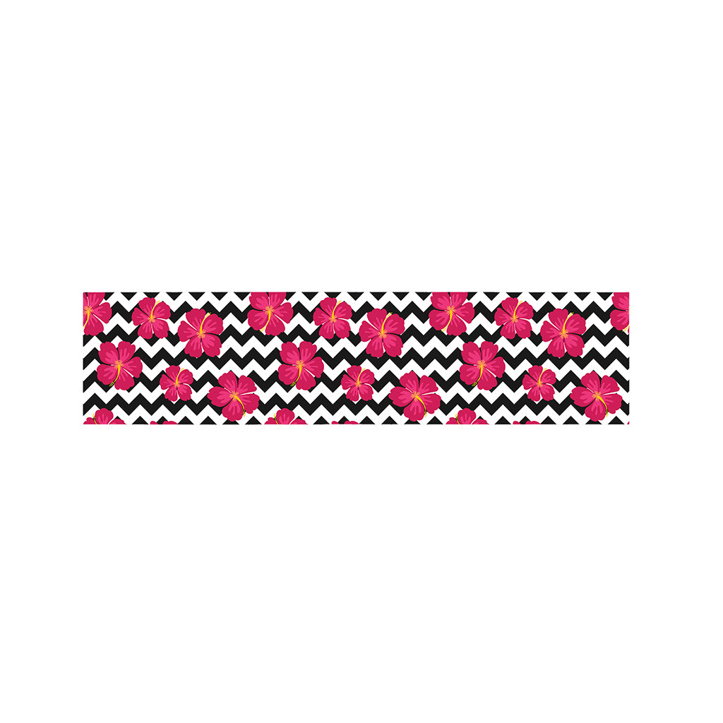 Pink Hibiscus Zigzag Pattern Print Bed Runner
