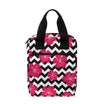 Pink Hibiscus Zigzag Pattern Print Bible Tote Bag