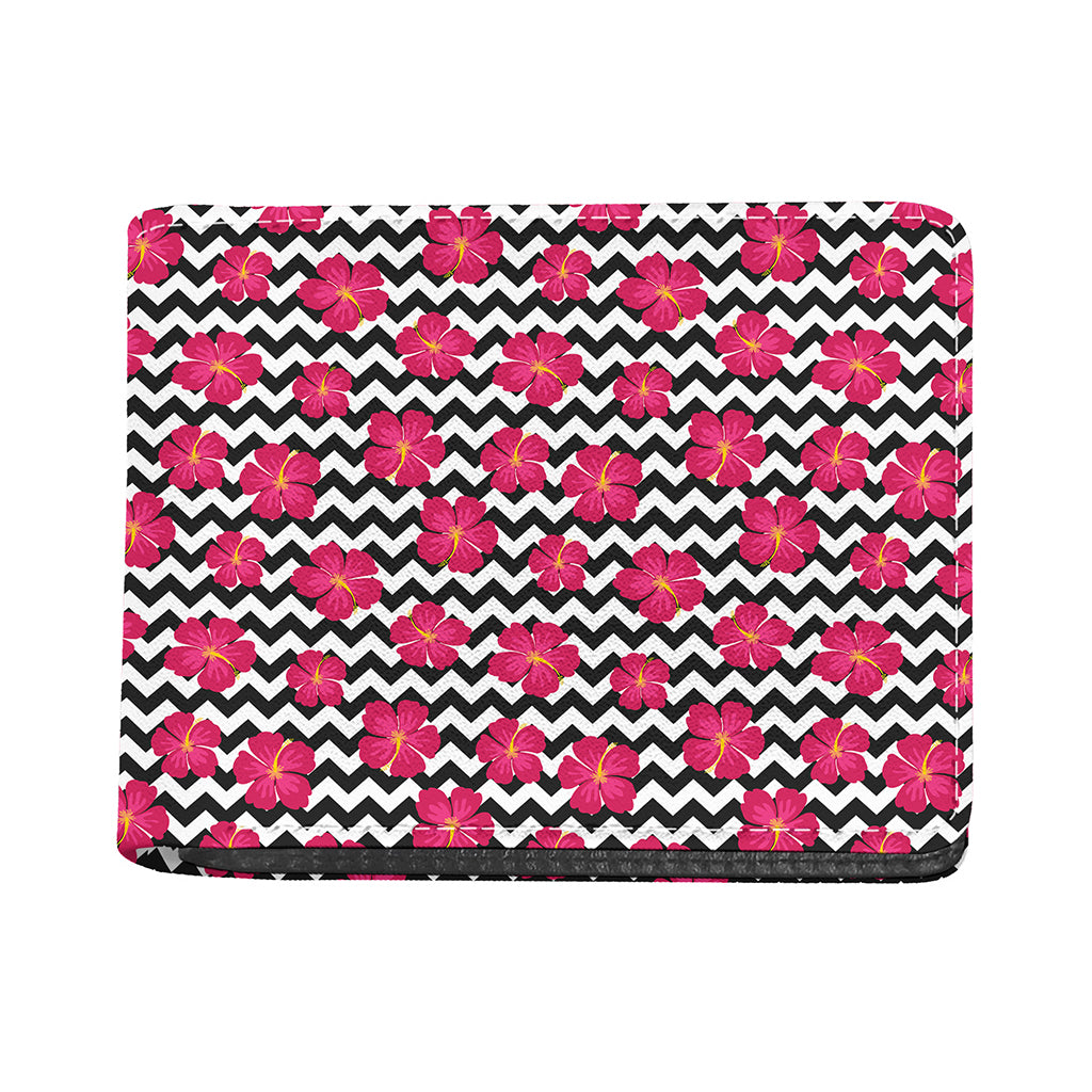 Pink Hibiscus Zigzag Pattern Print Bifold Wallet