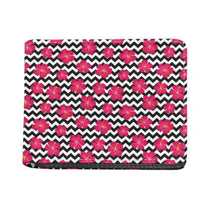 Pink Hibiscus Zigzag Pattern Print Bifold Wallet