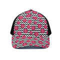 Pink Hibiscus Zigzag Pattern Print Black Mesh Trucker Hat