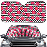 Pink Hibiscus Zigzag Pattern Print Car Windshield Sun Shade