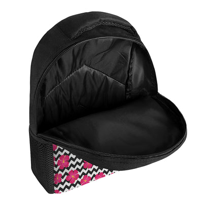 Pink Hibiscus Zigzag Pattern Print Casual Backpack