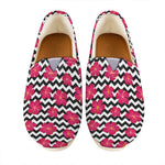 Pink Hibiscus Zigzag Pattern Print Casual Shoes