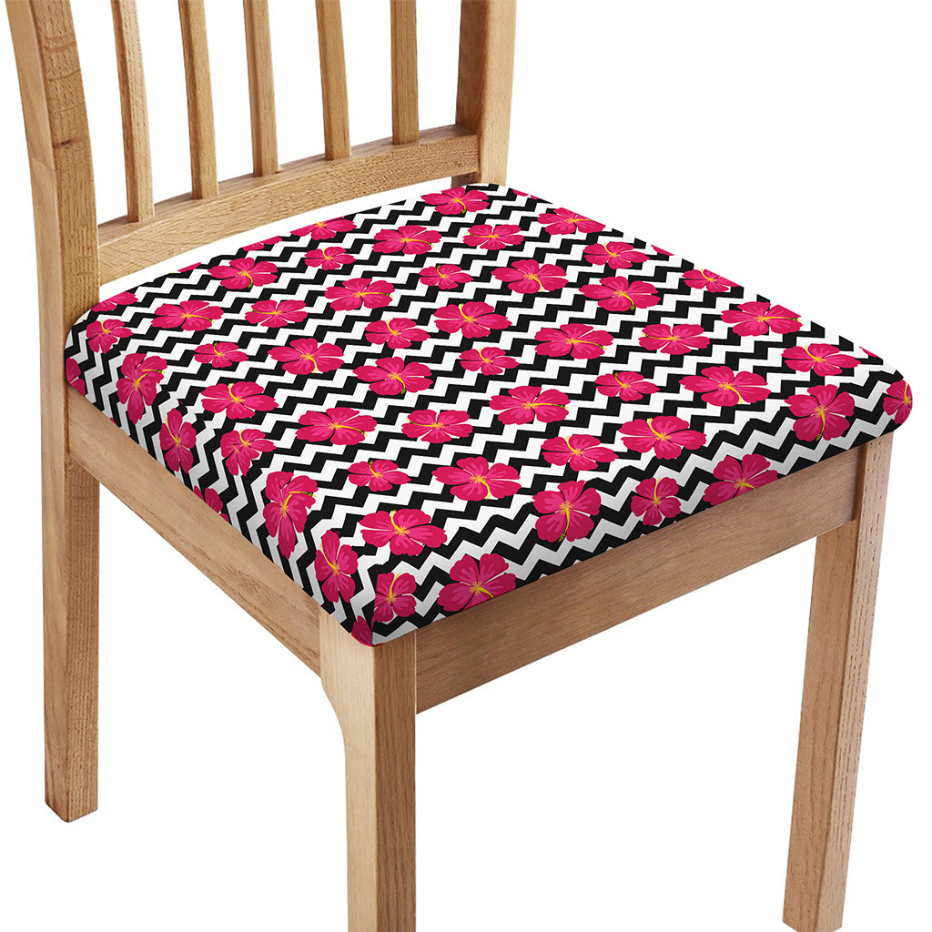 Pink Hibiscus Zigzag Pattern Print Chair Cushion Cover