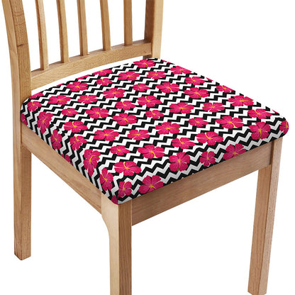 Pink Hibiscus Zigzag Pattern Print Chair Cushion Cover
