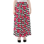 Pink Hibiscus Zigzag Pattern Print Chiffon Maxi Skirt