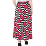 Pink Hibiscus Zigzag Pattern Print Chiffon Maxi Skirt