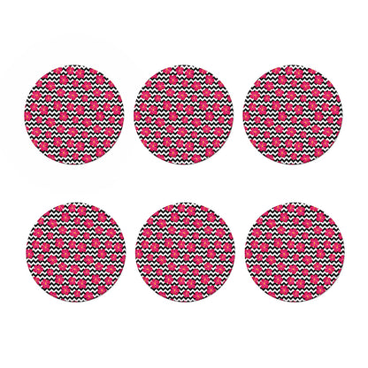 Pink Hibiscus Zigzag Pattern Print Coaster Set