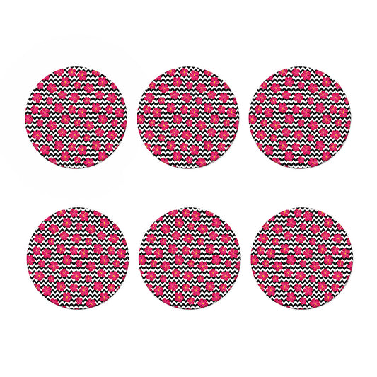 Pink Hibiscus Zigzag Pattern Print Coaster Set