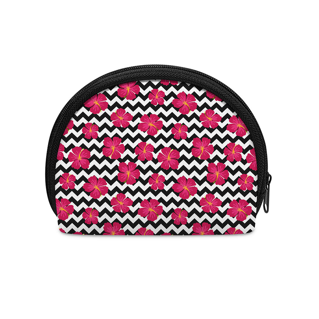 Pink Hibiscus Zigzag Pattern Print Coin Purse