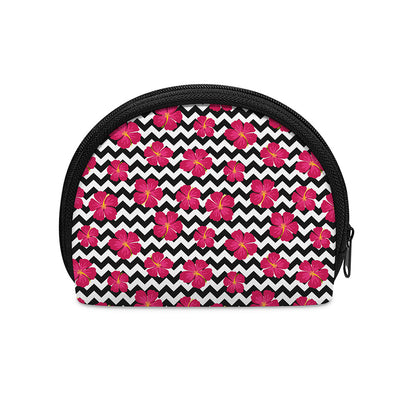 Pink Hibiscus Zigzag Pattern Print Coin Purse
