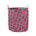 Pink Hibiscus Zigzag Pattern Print Collapsible Laundry Basket
