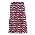 Pink Hibiscus Zigzag Pattern Print Cotton Front Slit Maxi Skirt