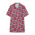 Pink Hibiscus Zigzag Pattern Print Cotton Hawaiian Shirt