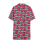 Pink Hibiscus Zigzag Pattern Print Cotton Hawaiian Shirt