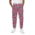 Pink Hibiscus Zigzag Pattern Print Cotton Pants
