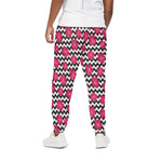 Pink Hibiscus Zigzag Pattern Print Cotton Pants
