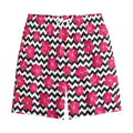 Pink Hibiscus Zigzag Pattern Print Cotton Shorts
