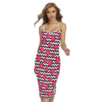 Pink Hibiscus Zigzag Pattern Print Cross Back Cami Dress