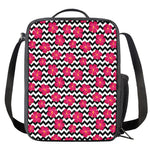 Pink Hibiscus Zigzag Pattern Print Crossbody Lunch Bag