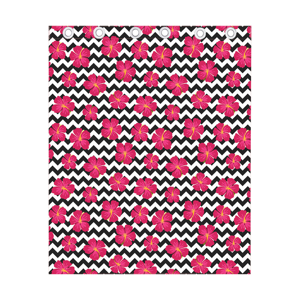 Pink Hibiscus Zigzag Pattern Print Curtain