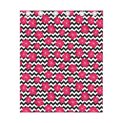 Pink Hibiscus Zigzag Pattern Print Curtain