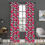 Pink Hibiscus Zigzag Pattern Print Curtain