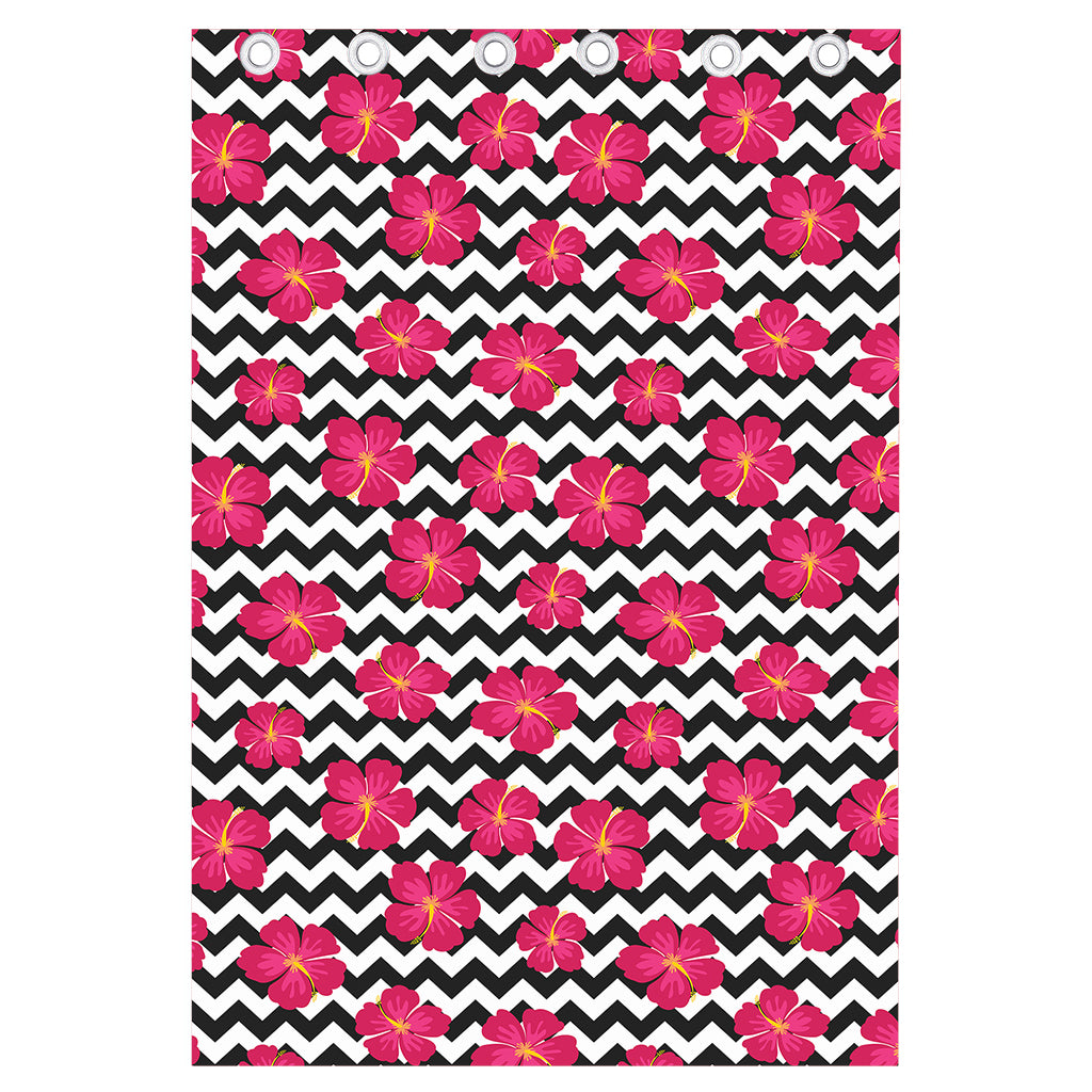 Pink Hibiscus Zigzag Pattern Print Curtain