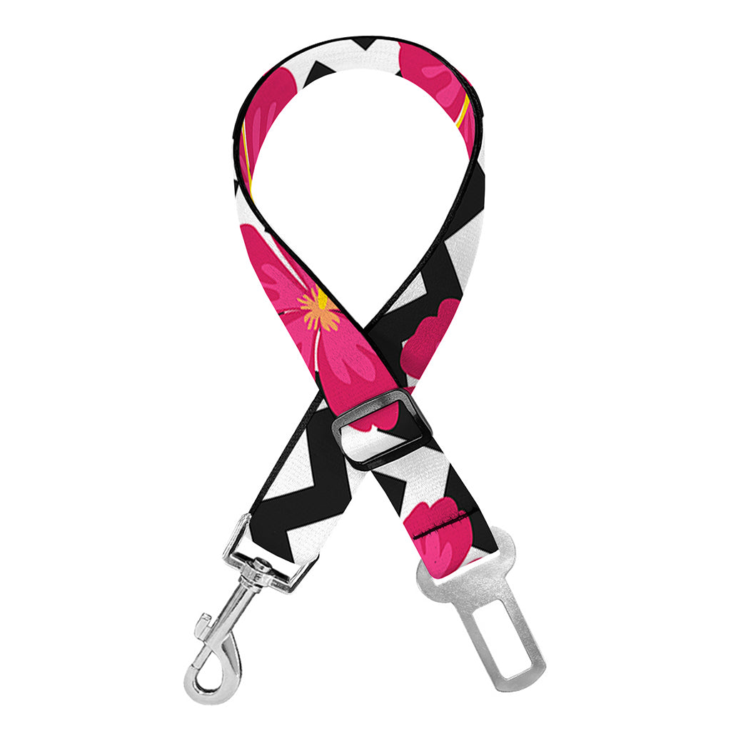Pink Hibiscus Zigzag Pattern Print Dog Seat Belt