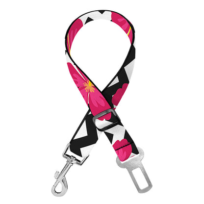 Pink Hibiscus Zigzag Pattern Print Dog Seat Belt