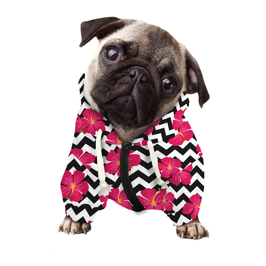 Pink Hibiscus Zigzag Pattern Print Dog Zip Up Hoodie