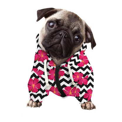 Pink Hibiscus Zigzag Pattern Print Dog Zip Up Hoodie
