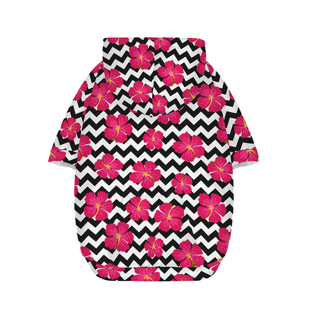 Pink Hibiscus Zigzag Pattern Print Dog Zip Up Hoodie